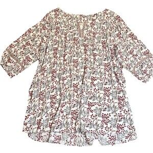 Indigo Soul Women’s Top 2XL Cream Floral Peasant Boho 3/4 Sleeve Flowy NWT